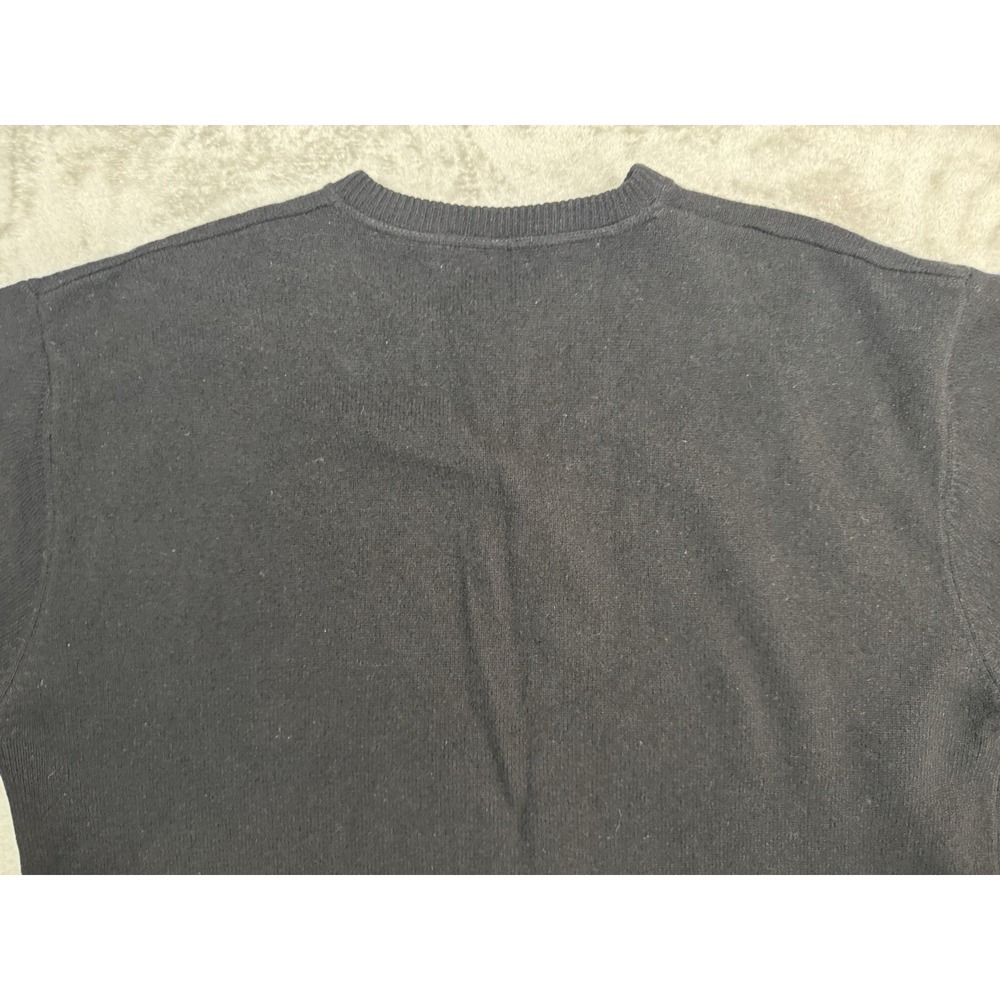 VTG Eddie Bauer AKA Sweater Mens XL Black Lambswool‎ Henley Banded Bottom - Picture 6 of 13